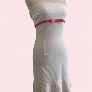 Y2K B. Smart White Strapless Dress w/ Pink Ribbon Belt — Size S (5/6)